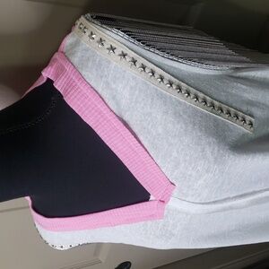 NWT POL Pink and White V-Neck Beaded Fringe Tank Top Size Medium